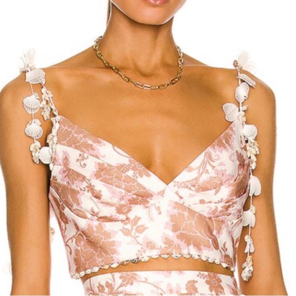 Zimmermann bustier postcard top Floral Pink and Cream Women's Top